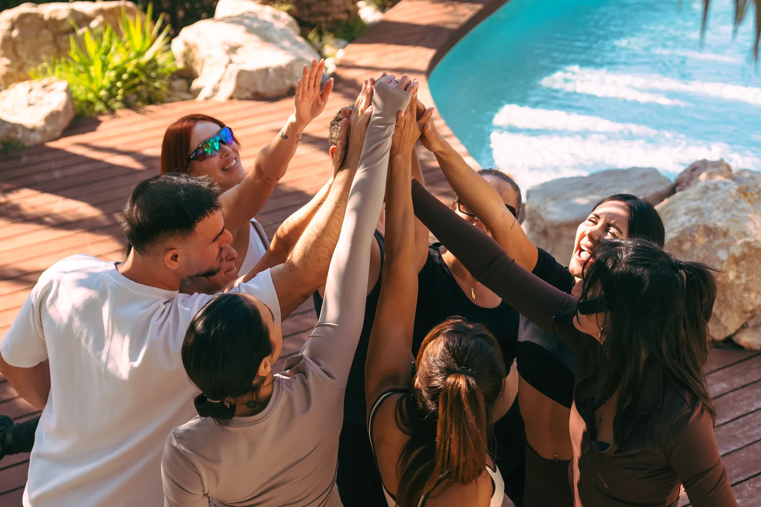 Group celebrating before a private fitness session in Ibiza